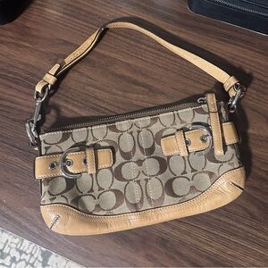 Coach Beige and Brown Signature Shoulder Bag